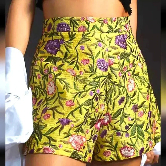 Anthropologie La Fuori Embroidered Shorts Floral Embroidery High Rise - Picture 2 of 9